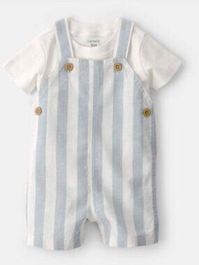 NWT Carter’s Baby Toddler Boy 2-Piece Stripe Romper Set Blue Summer Outfit